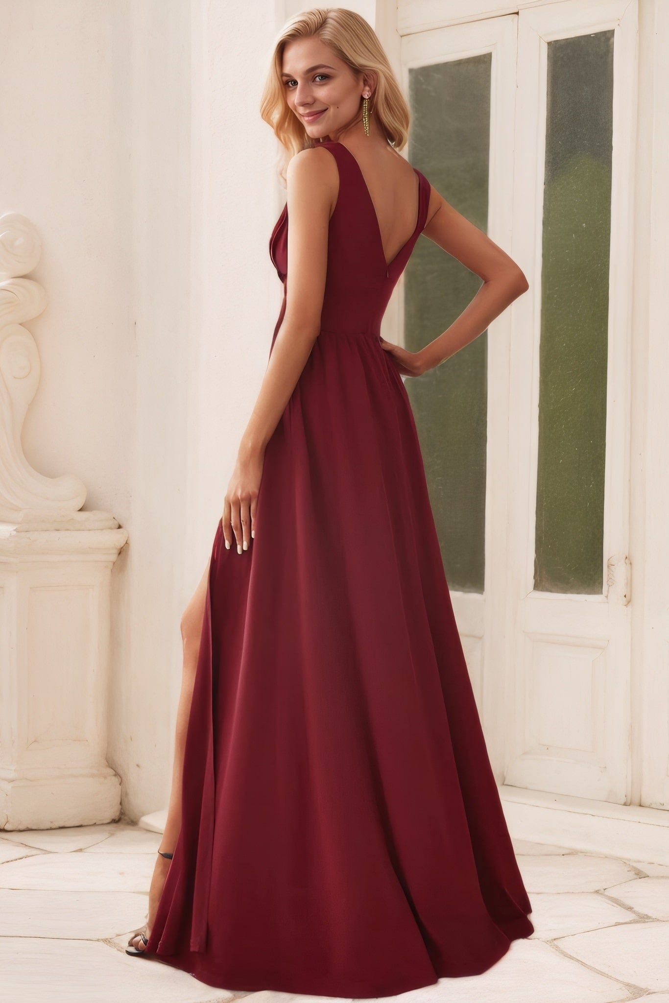 A-Line/Princess Chiffon V-neck Sleeveless Floor-Length Bridesmaid Dresses