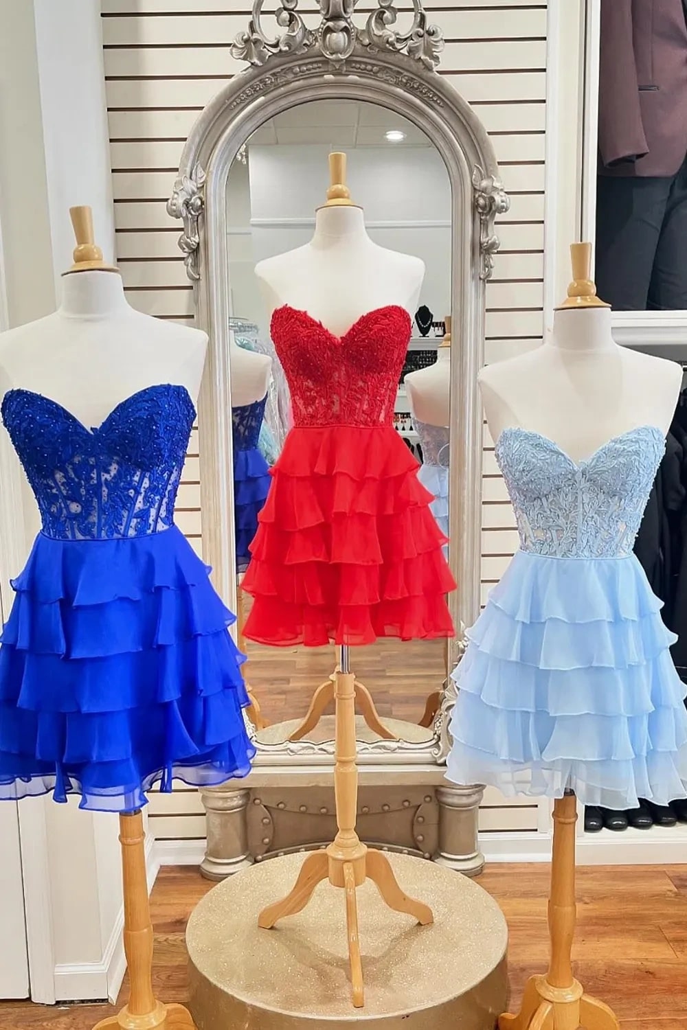 A Line Lilac Strapless Tiered Corset Short Homecoming Dress with Appliques