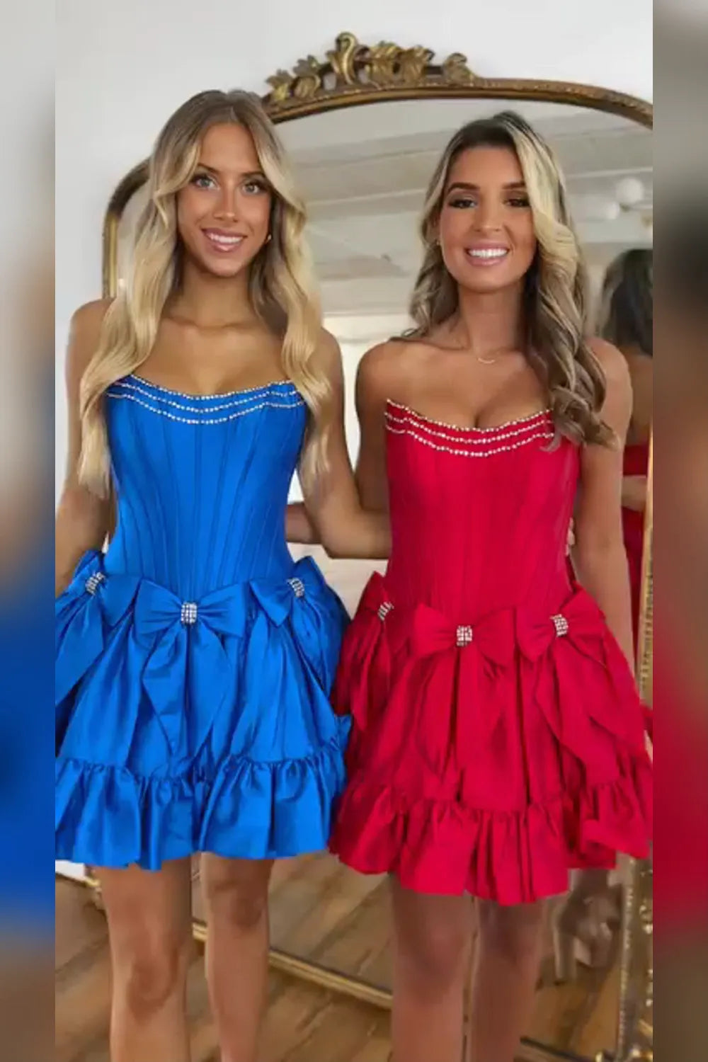 A Line Fuchsia Strapless Satin Short Homecoming Dress with Bow