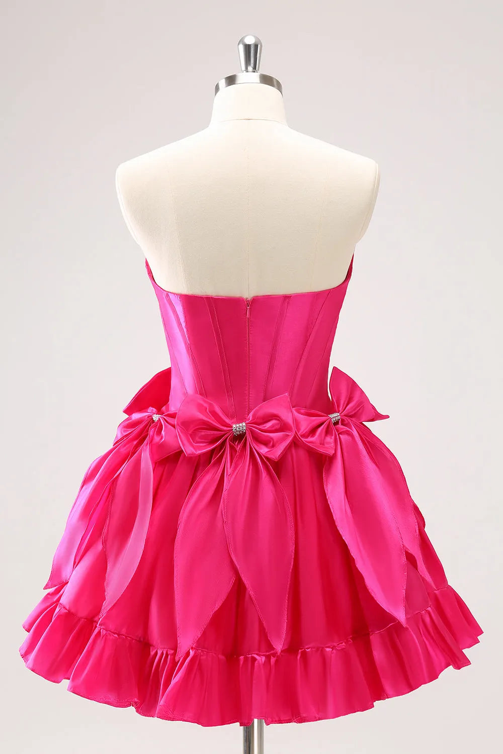 A Line Fuchsia Strapless Satin Short Homecoming Dress with Bow