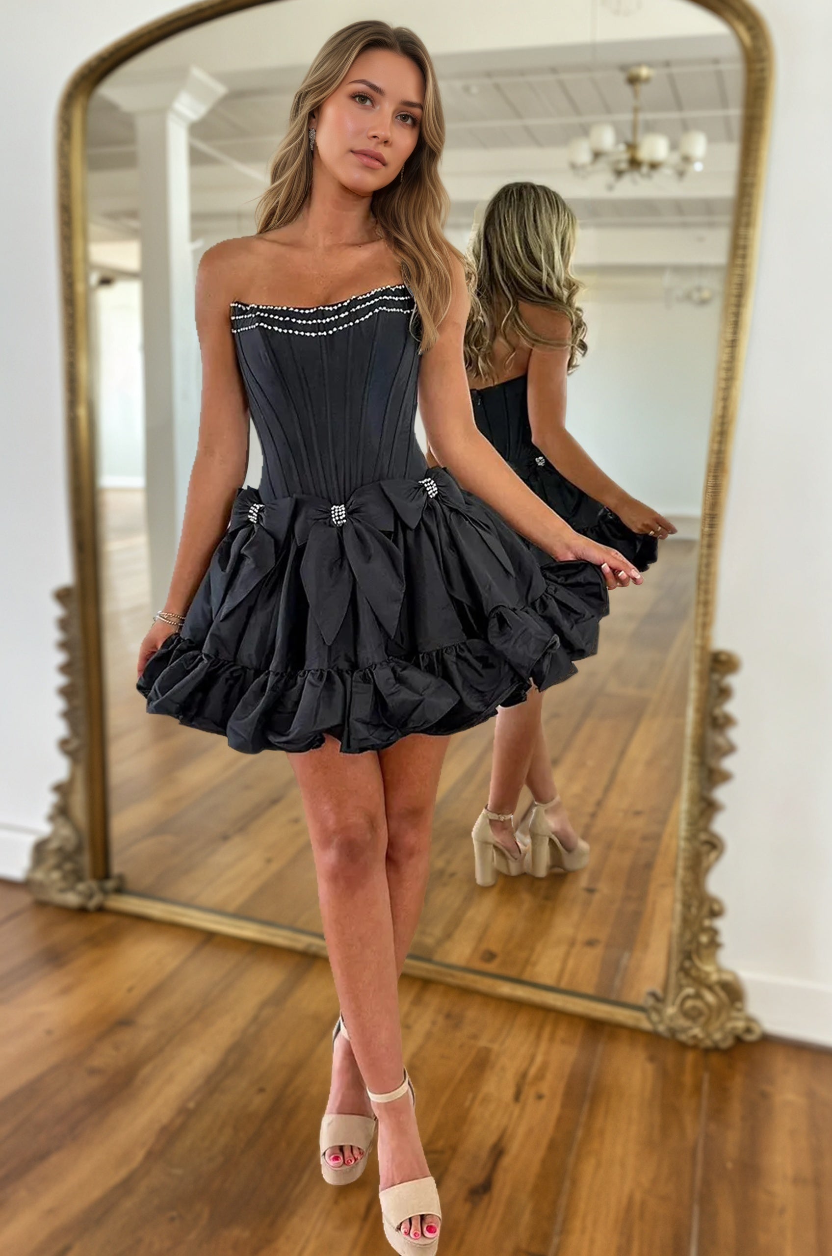 A Line Fuchsia Strapless Satin Short Homecoming Dress with Bow