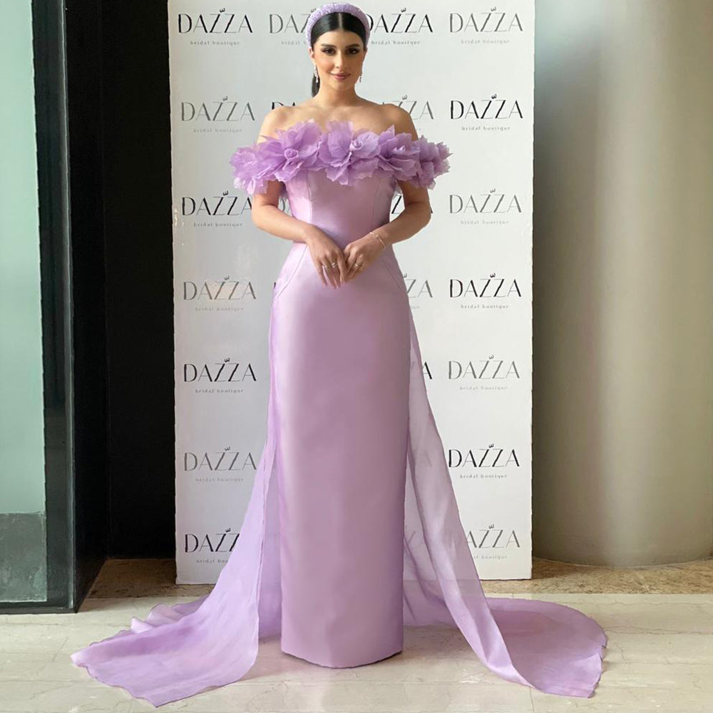 Elegant 3D Flowers Light Yellow Evening Dress with Overskirt SF013  Lilac / 16