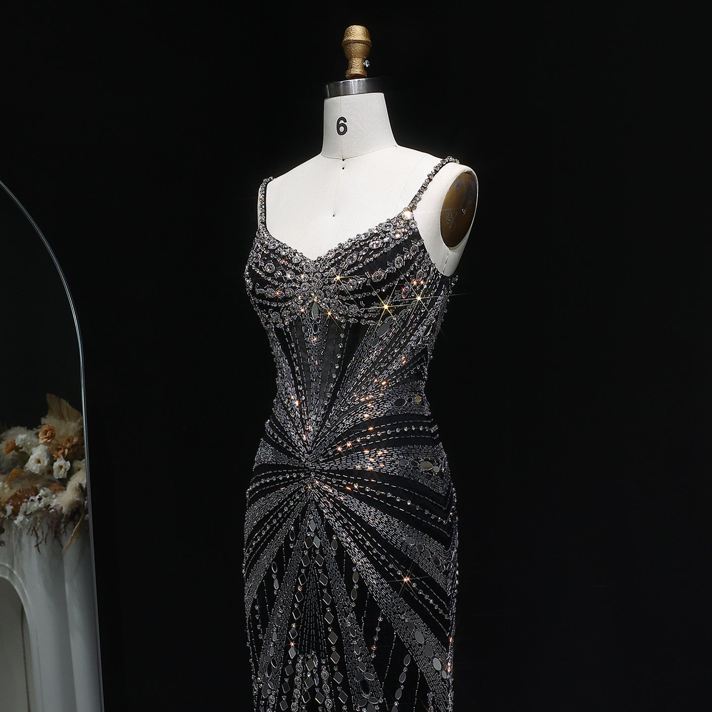 Luxury Beaded Mermaid with Spaghetti Strap Evening Dress SS020
