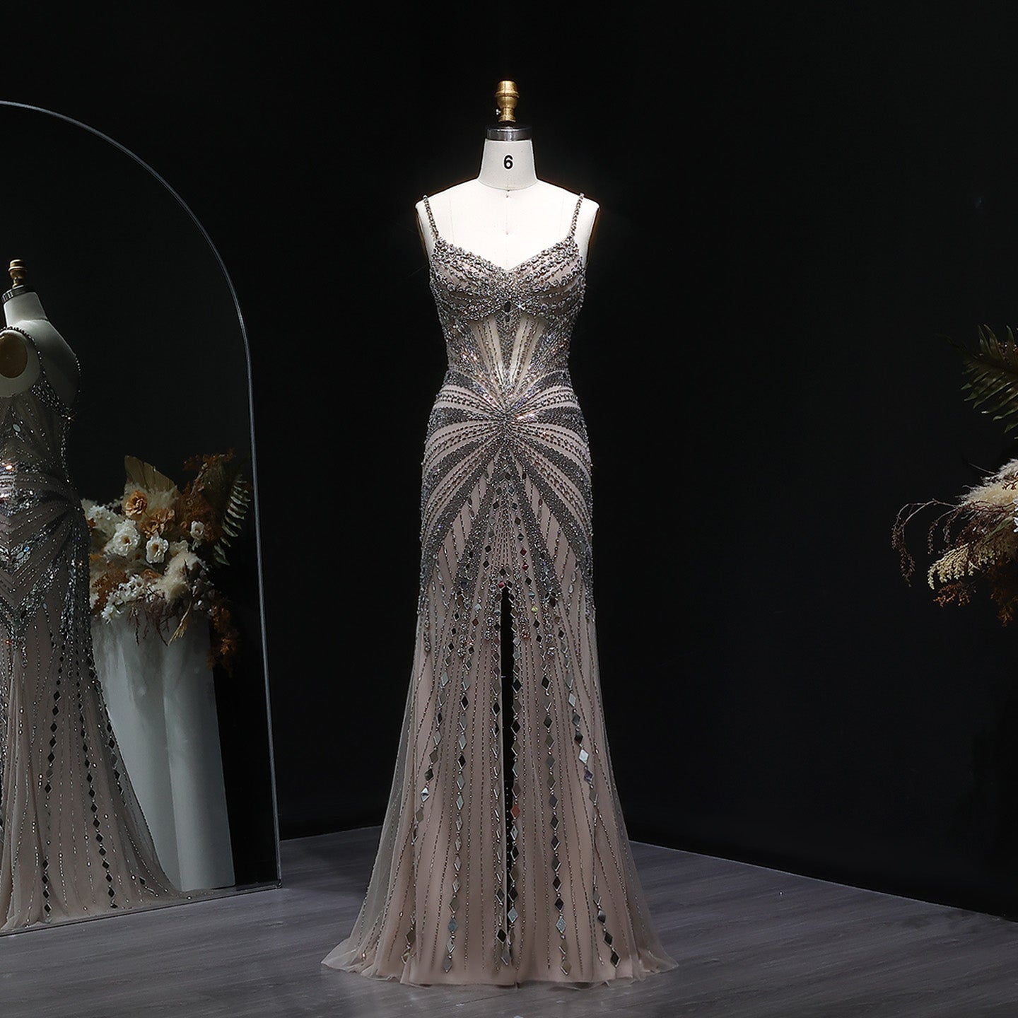 Luxury Beaded Mermaid with Spaghetti Strap Evening Dress SS020  Champagne / US 16