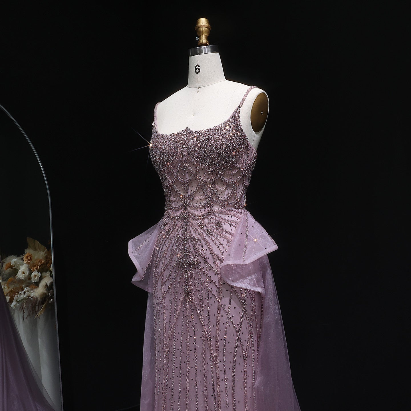 Luxury Champagne Mermaid Evening Dress with Overskirt SS026