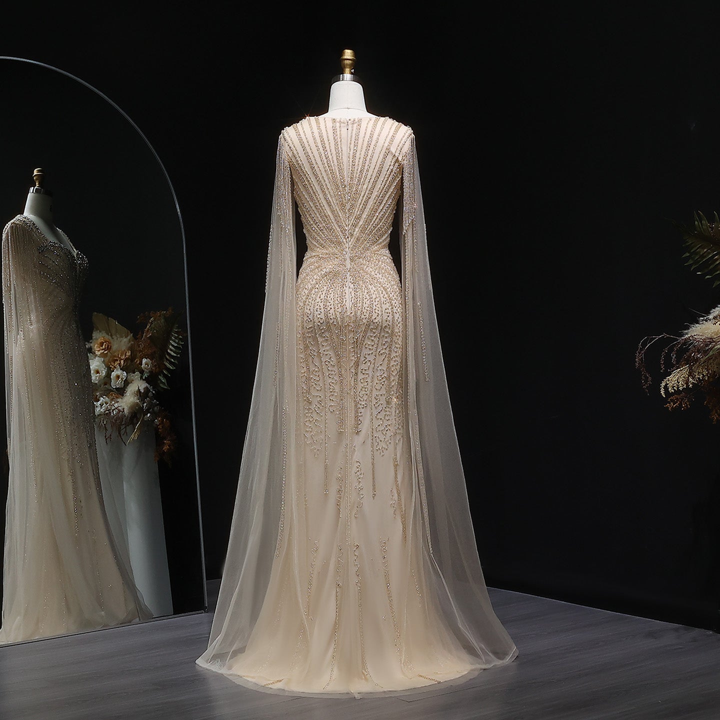 Luxury Mermaid Evening Dress with Cape Sleeves SS024