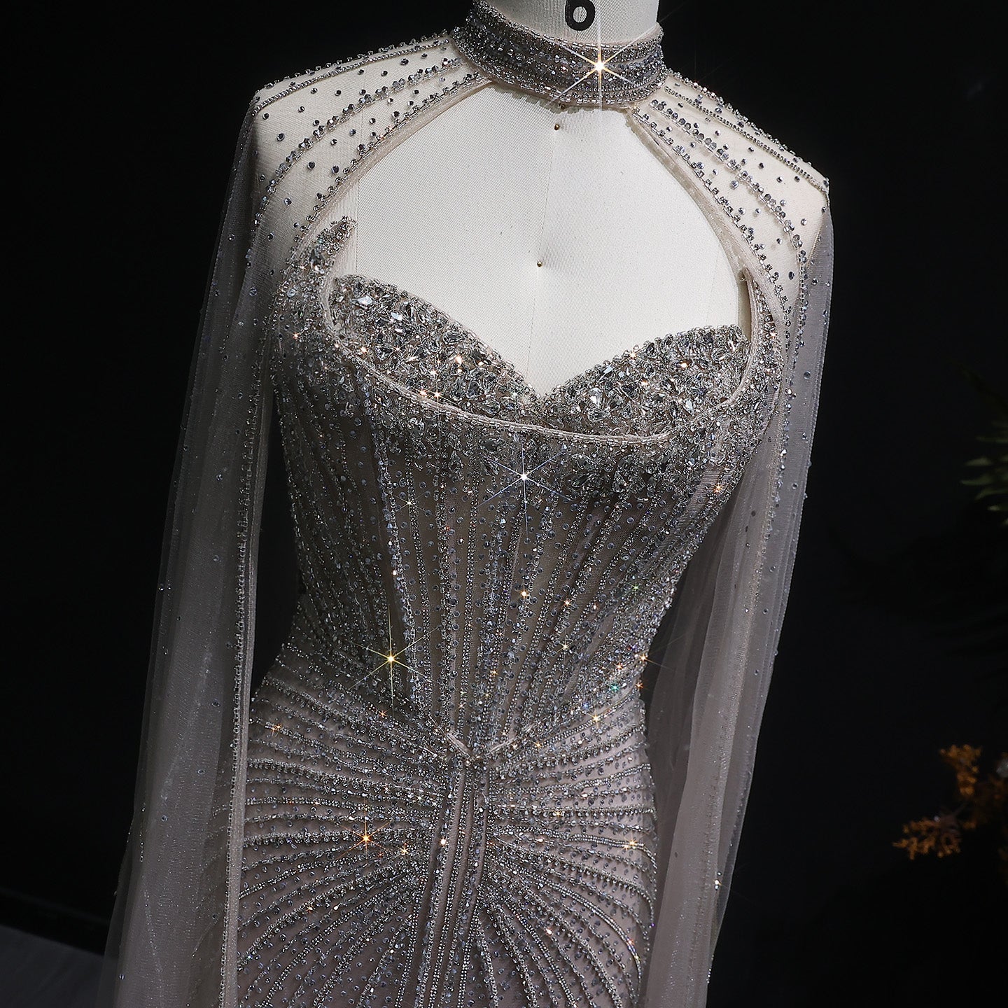 Luxury Mermaid Beaded Evening Dress with Cape SS156