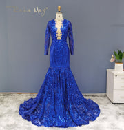 Luxury Sequin Long Sleeves Blue Prom Dress RM147  Blue / US 16