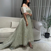 Elegant Sage Green Off Shoulder Evening Dress SS427