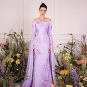 Elegant 3D Flower Lilac Off Shoulder Evening Dress SS450