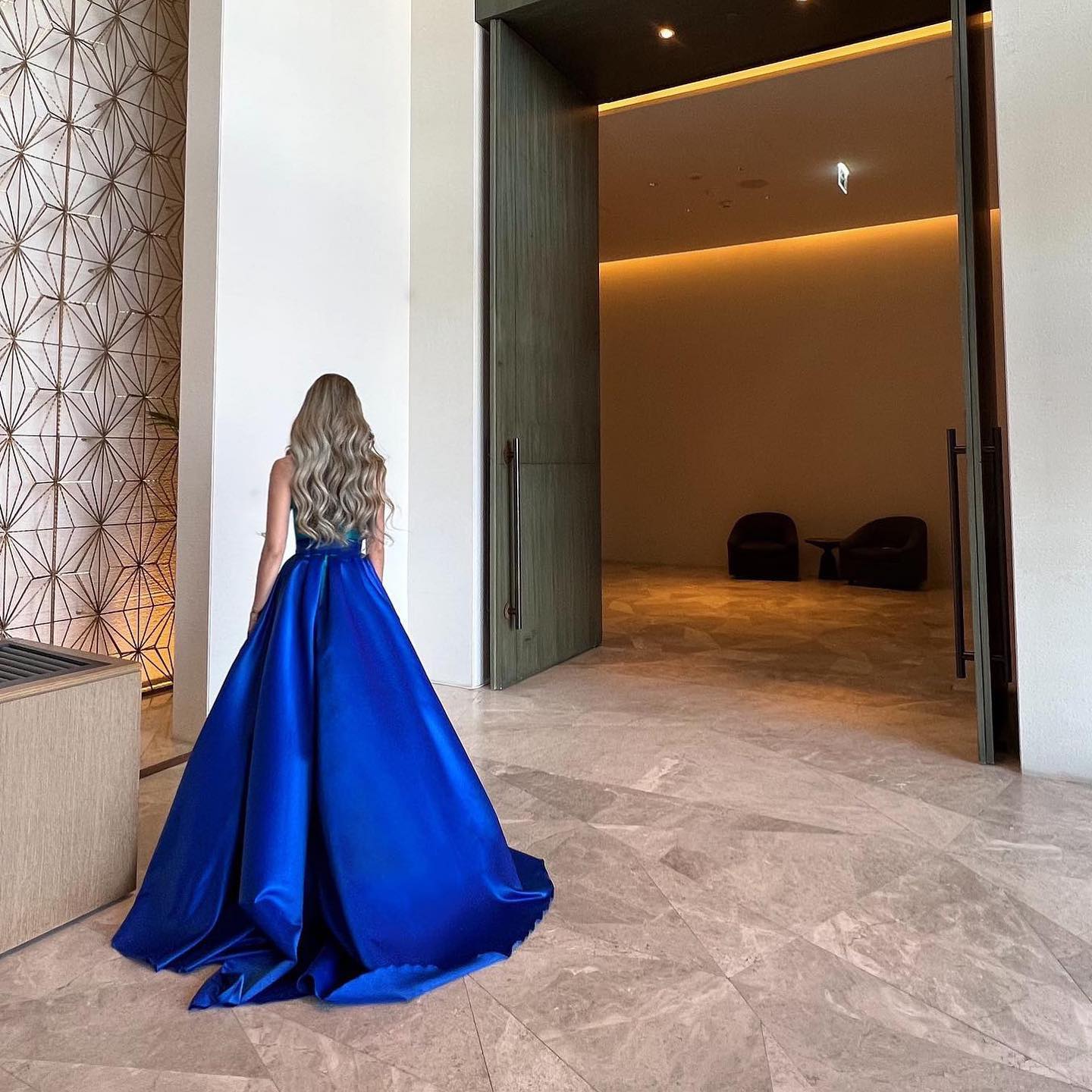 Royal Blue Criss Cross Halter Evening Dress with Overskirt SF012