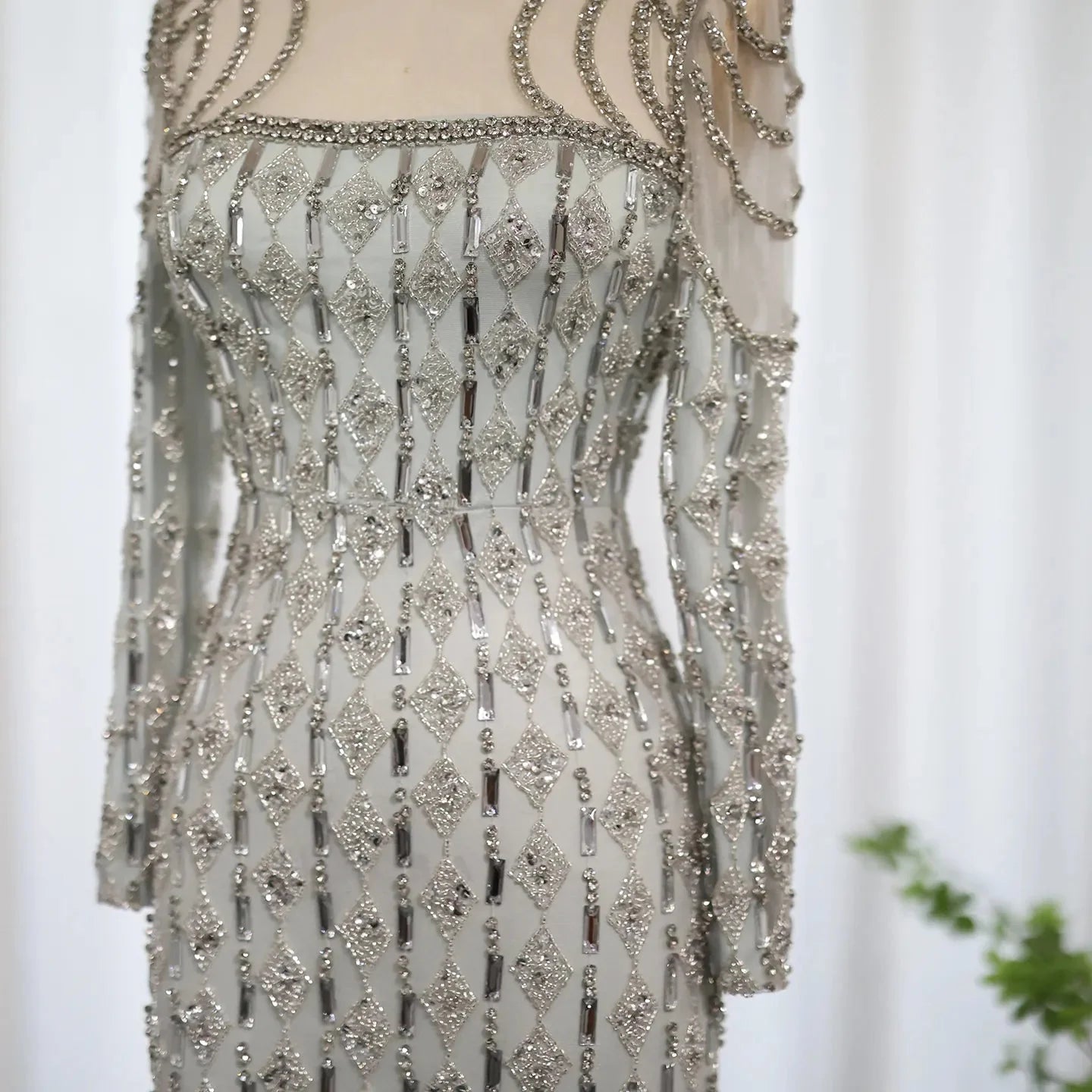 Luxury Sage Green Long Sleeves Mermaid Evening Dress SS398