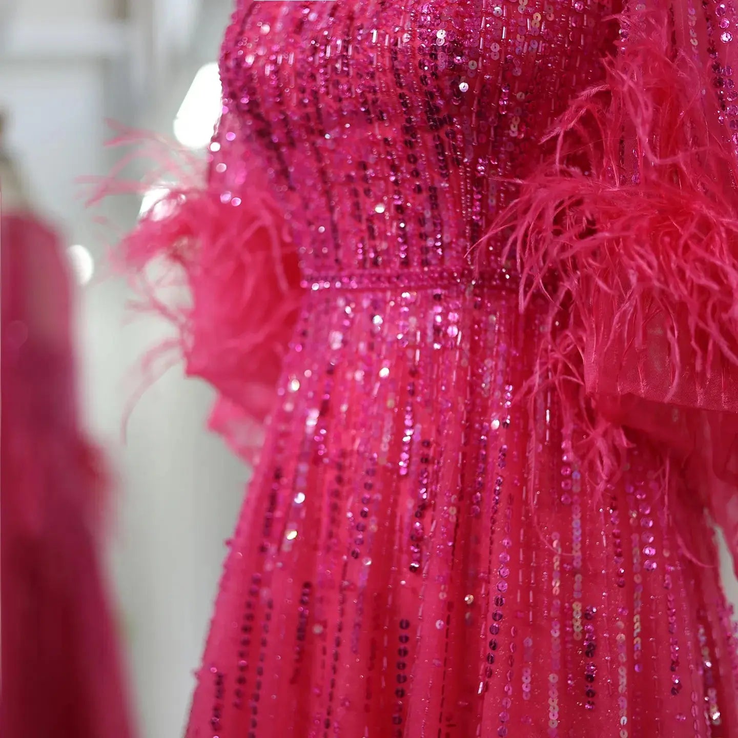 Luxury Feathers Black Half Sleeve Evening Dress SS339 Sharon Said