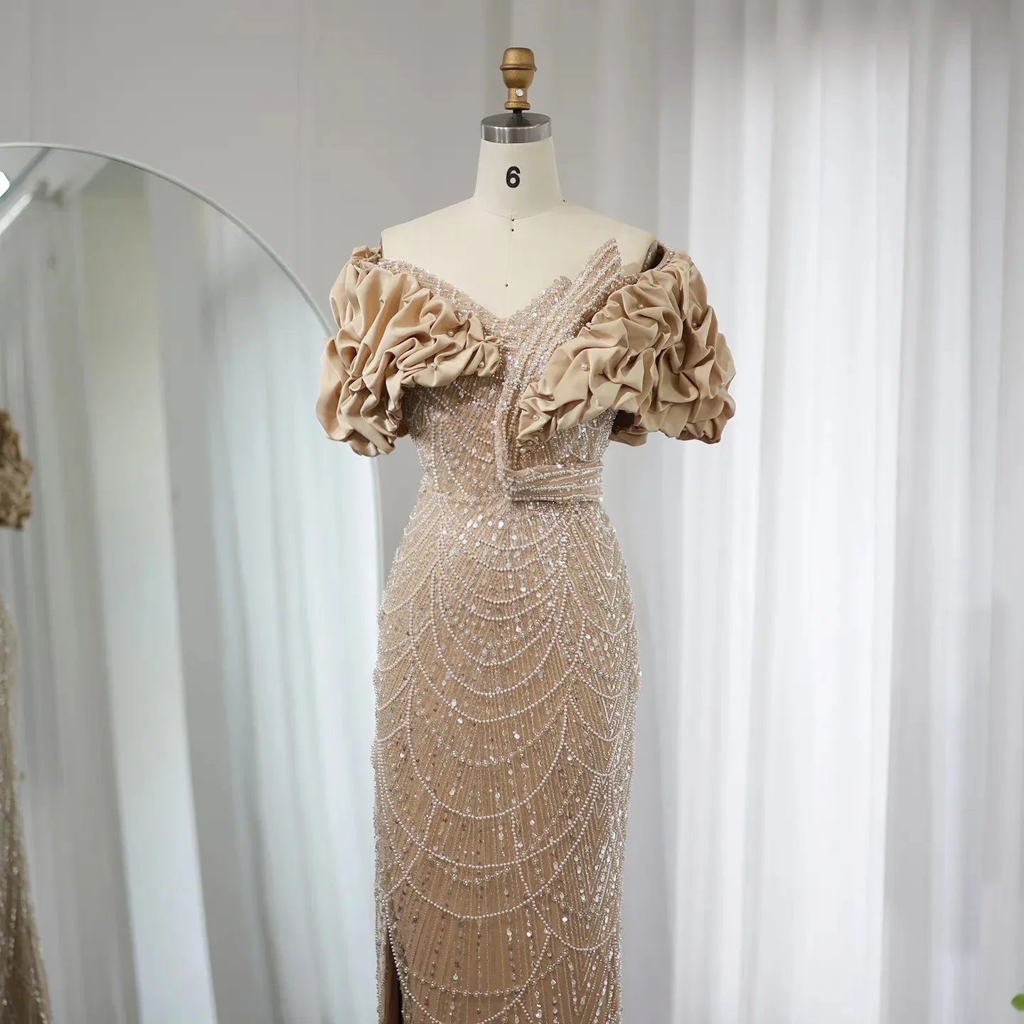 Elegant Off Shoulder Mermaid Sage Green Slit Evening Dress SS288