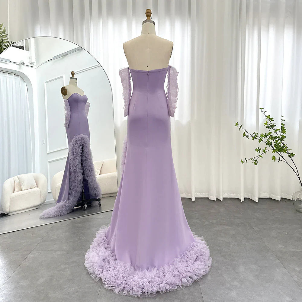 Dreamy Vow Lilac Ruffles Mermaid Arabic Dubai Evening Dresses for Woman Wedding Party 2023 Elegant Long Formal Gowns F004
