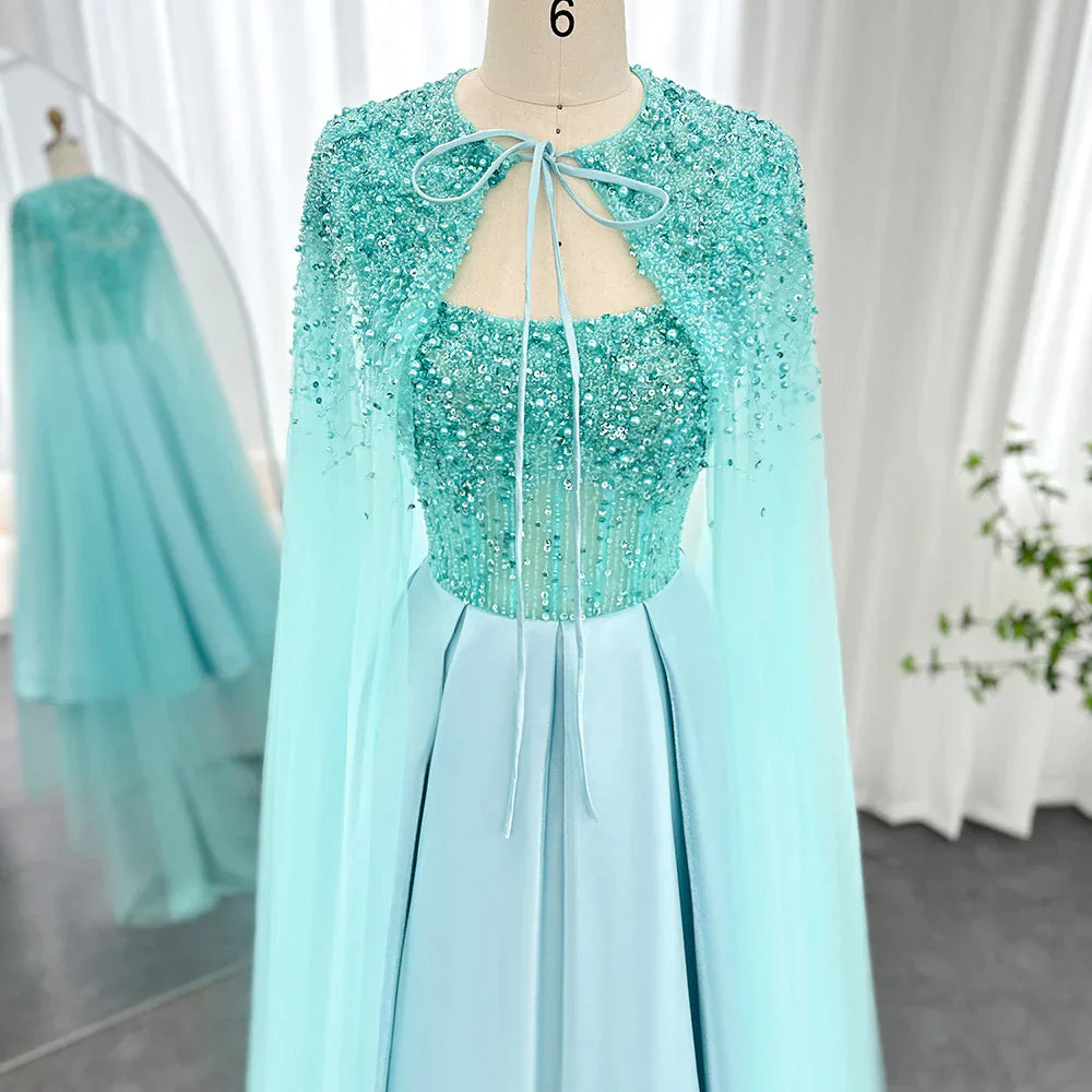 Dreamy Vow Luxury Dubai Blush Pink Arabic Evening Dress with Cape Ankle Length Short Midi Women Wedding Party Dress 392