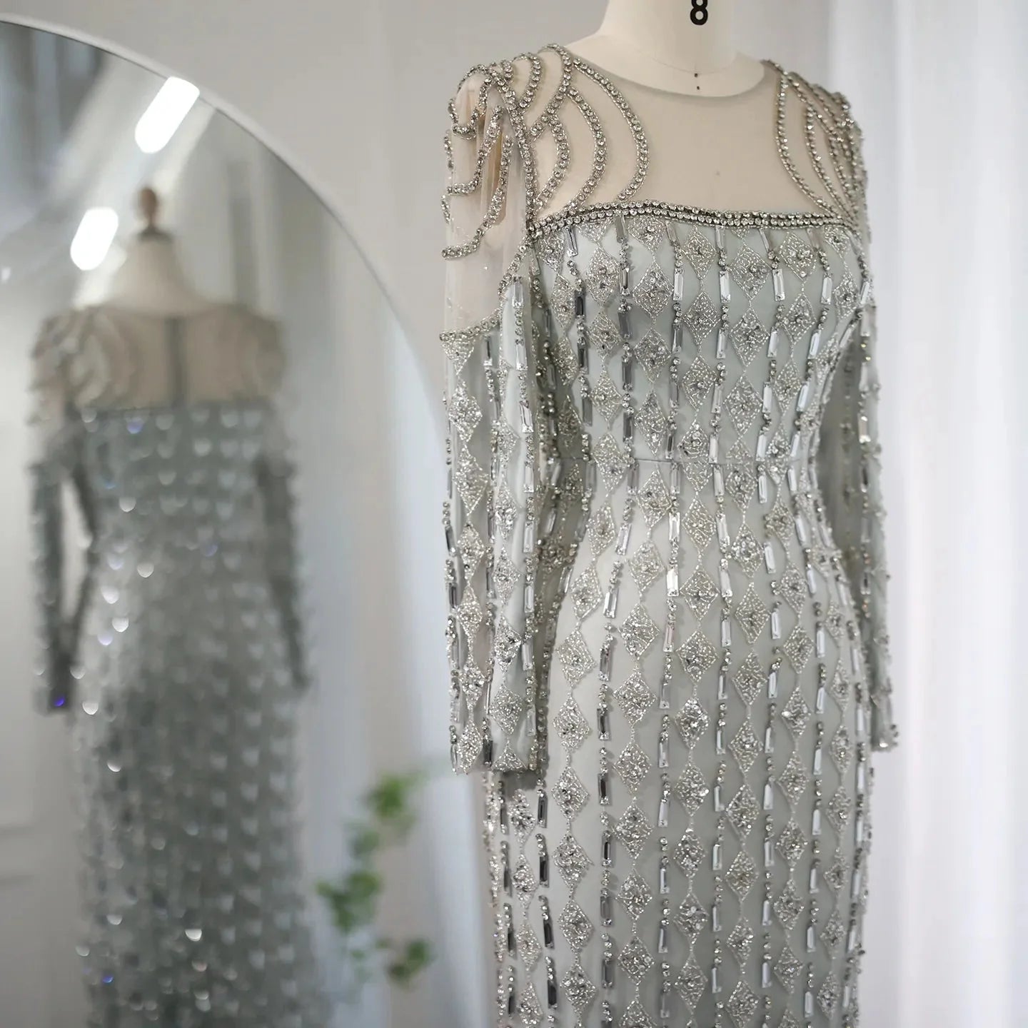 Luxury Sage Green Long Sleeves Mermaid Evening Dress SS398