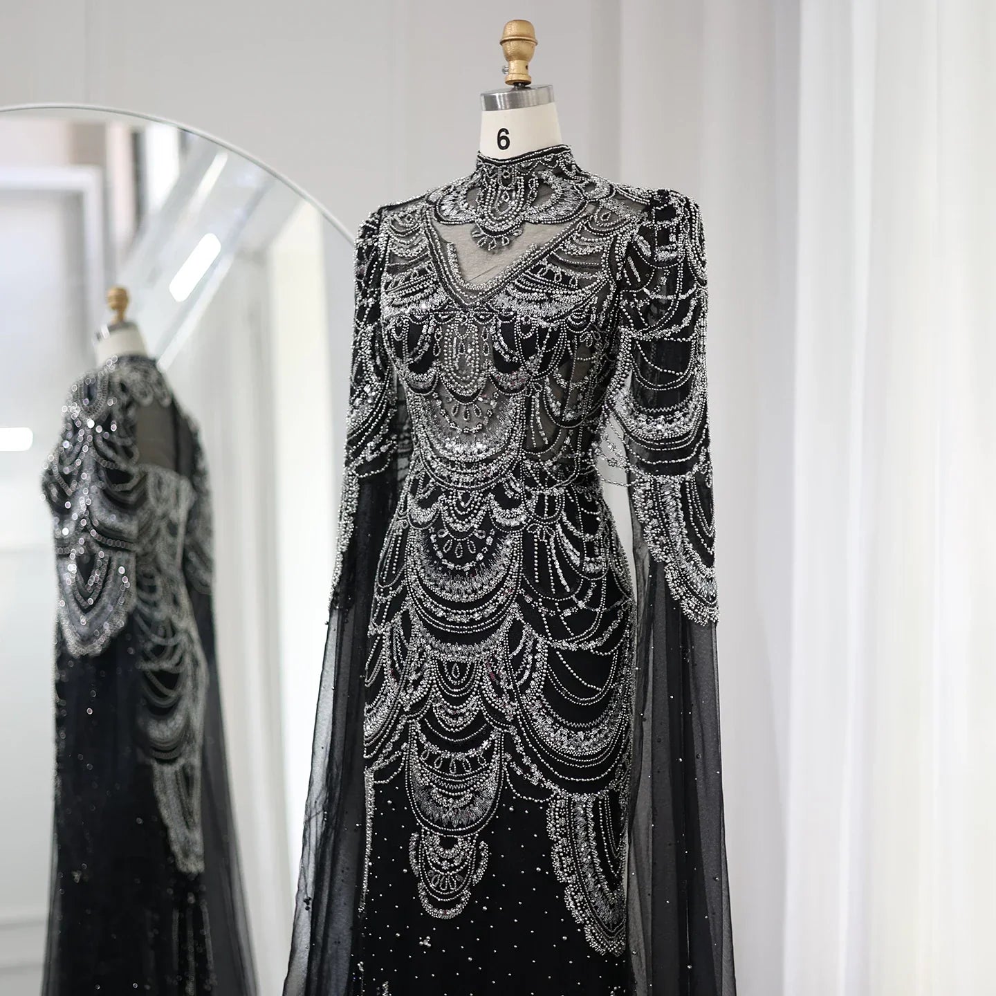 Dreamy Vow Green Luxury Dubai Mermaid Evening Dresses with Cape Sleeves Arabic Muslim Women Wedding Party Gowns Plus Size 145