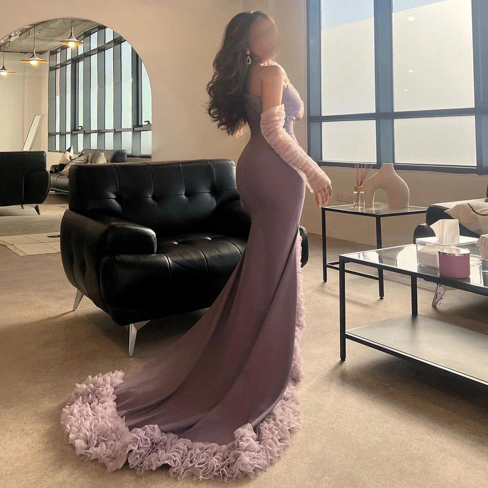Dreamy Vow Lilac Ruffles Mermaid Arabic Dubai Evening Dresses for Woman Wedding Party 2023 Elegant Long Formal Gowns F004