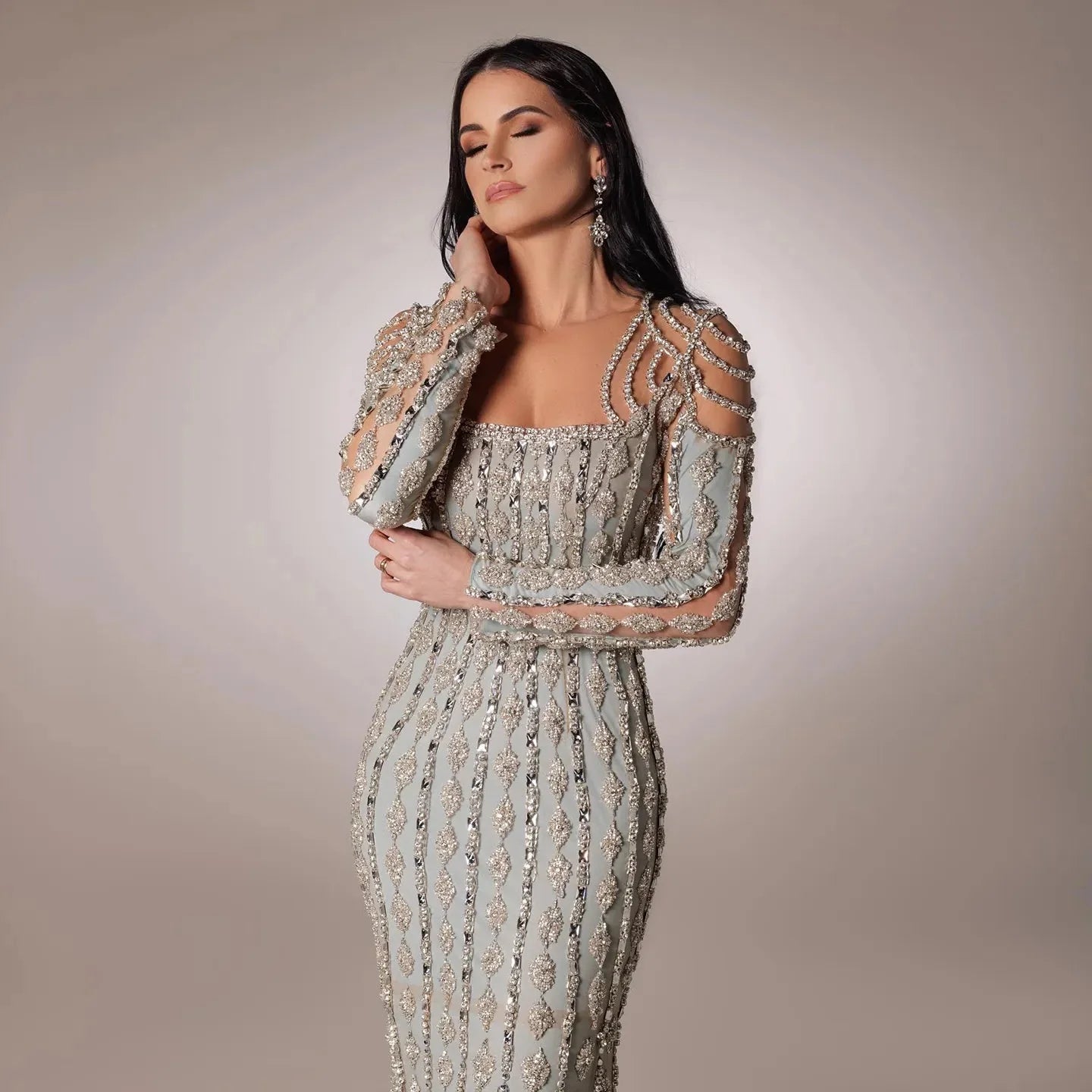 Luxury Sage Green Long Sleeves Mermaid Evening Dress SS398