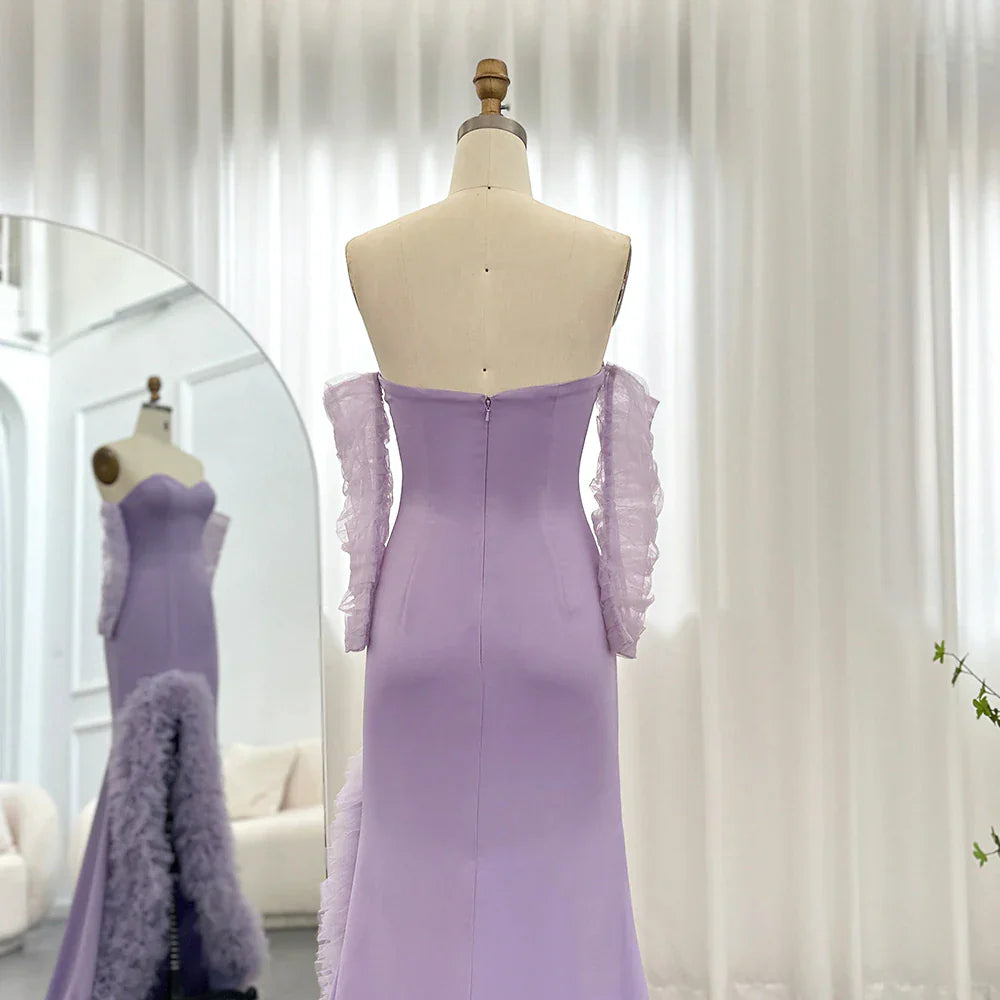 Dreamy Vow Lilac Ruffles Mermaid Arabic Dubai Evening Dresses for Woman Wedding Party 2023 Elegant Long Formal Gowns F004