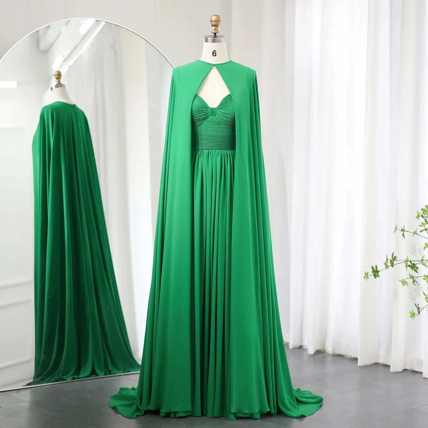 Elegant Purple Chiffon Evening Dress with Cape SF002  Green / US 20