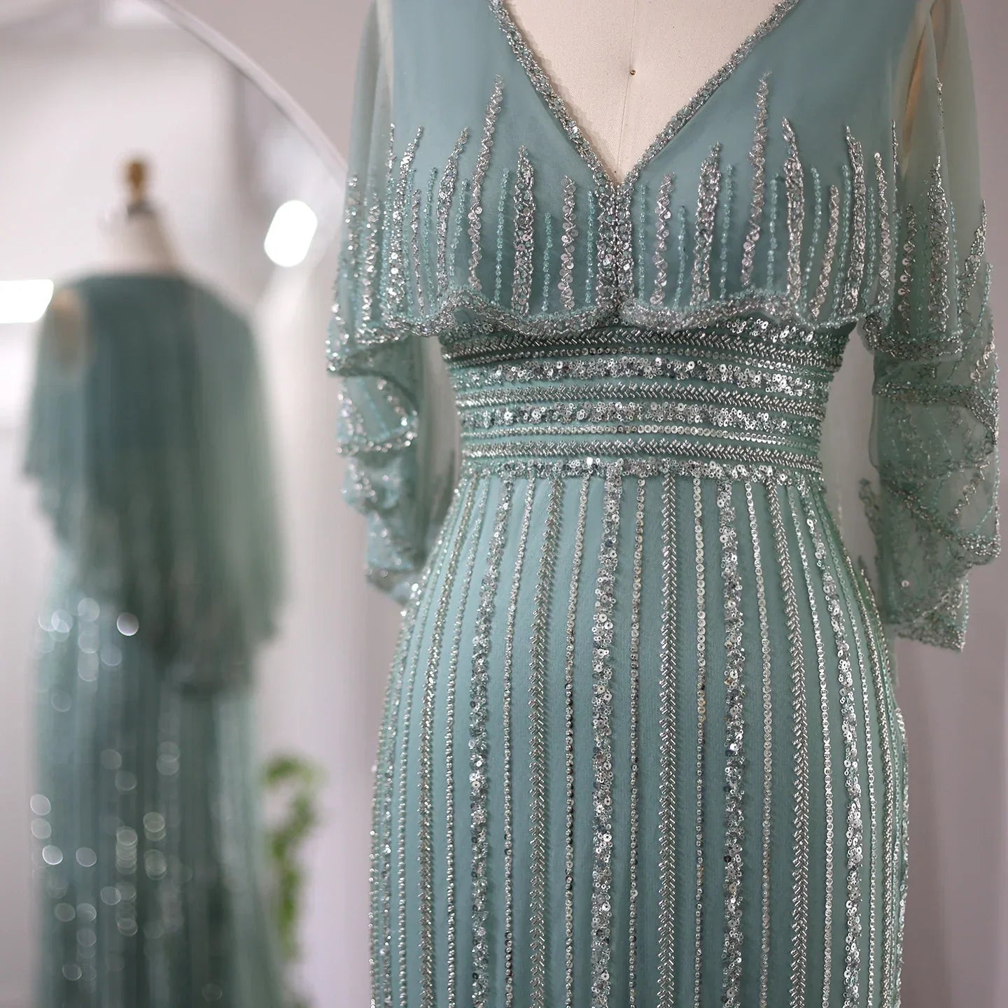 Dreamy Vow Luxury Pink Mermaid Dubai Evening Dresses with Cape 2023 Elegant V-Neck Arabic Women Wedding Formal Party Gown 284