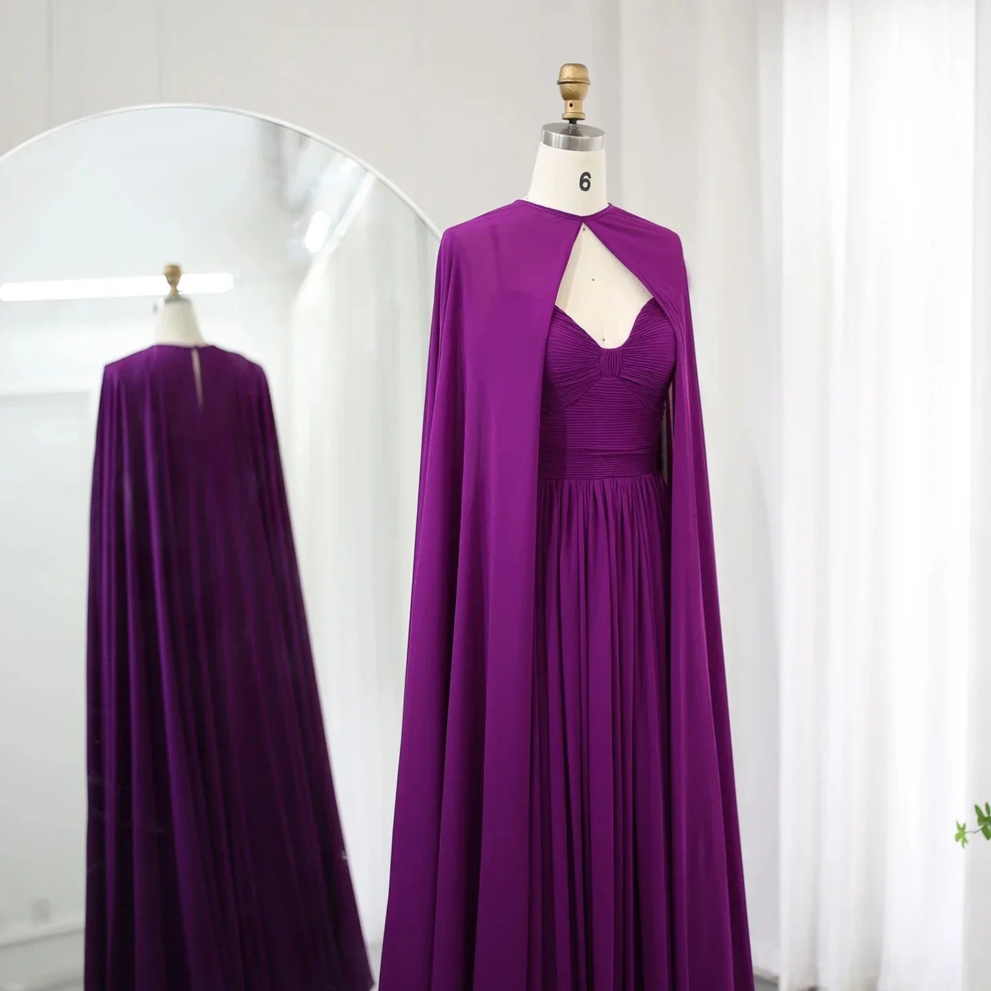 Elegant Purple Chiffon Evening Dress with Cape SF002