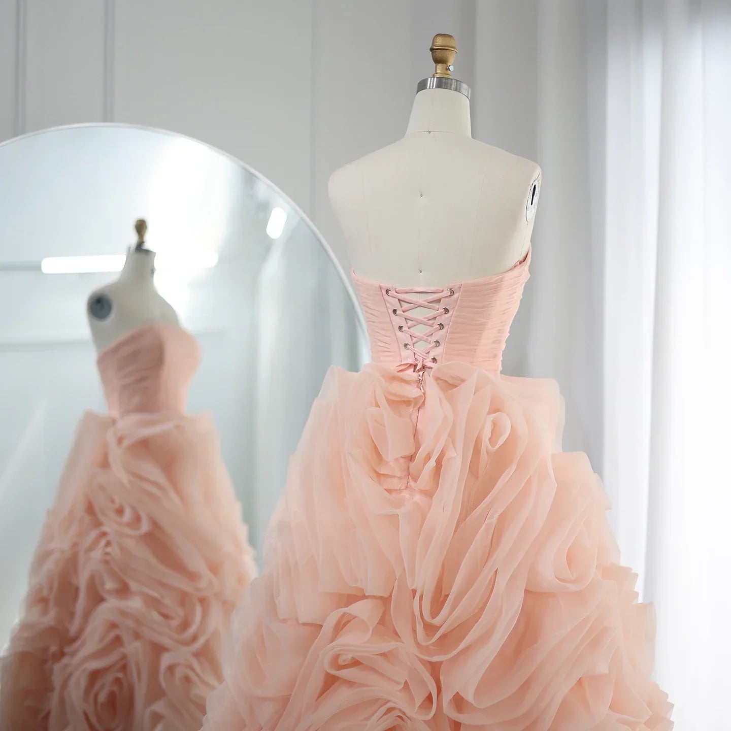 Dreamy Vow Luxury 3D Rose Flower Pink Short Evening Dresses for Women Wedding Party 2023 Strapless Midi Formal Prom Gowns 343