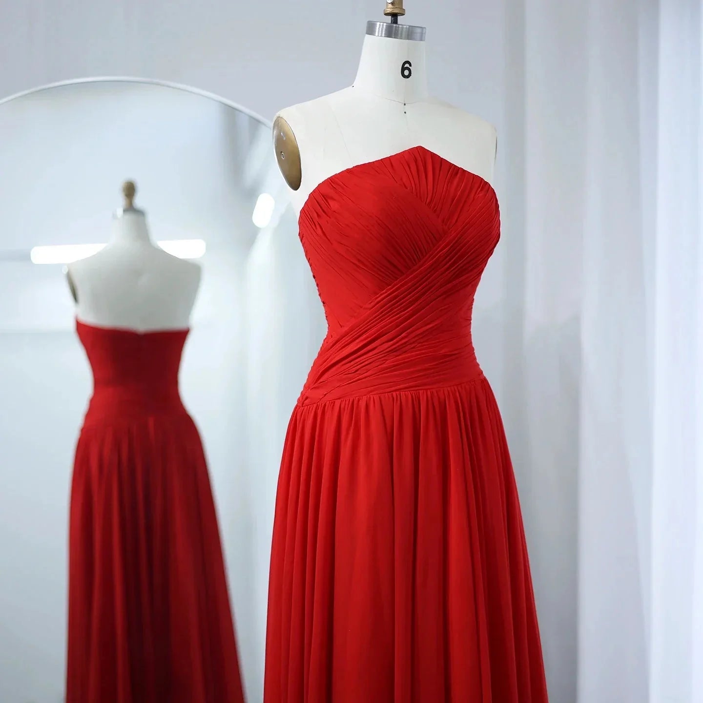 Arabic Burgundy Chiffon Strapless Evening Dress with Slit SF141