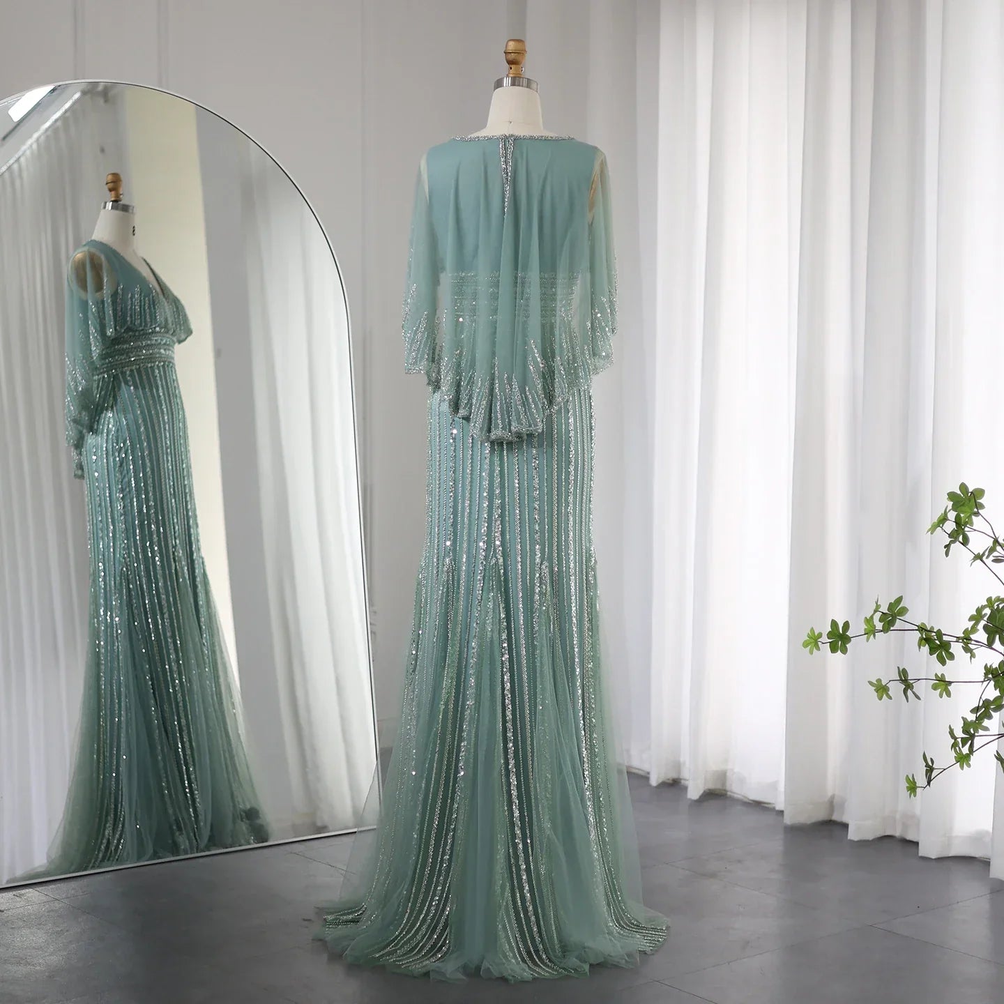 Dreamy Vow Luxury Pink Mermaid Dubai Evening Dresses with Cape 2023 Elegant V-Neck Arabic Women Wedding Formal Party Gown 284