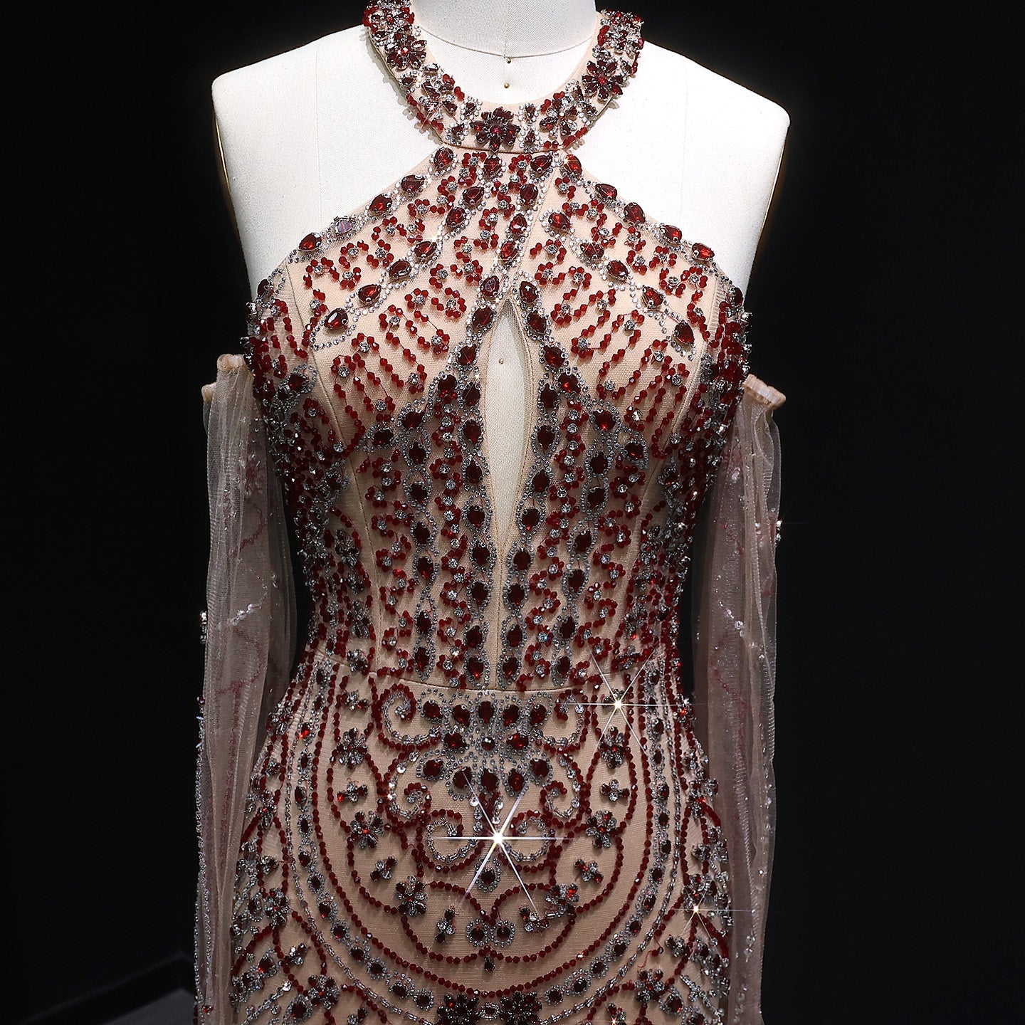 Luxury Beaded Halter Evening Dress with Gloves SS118