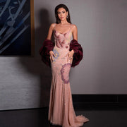 Luxury Pink Floral Beaded Evening Dress with Burgundy Shawl SS515  Pink / US 16