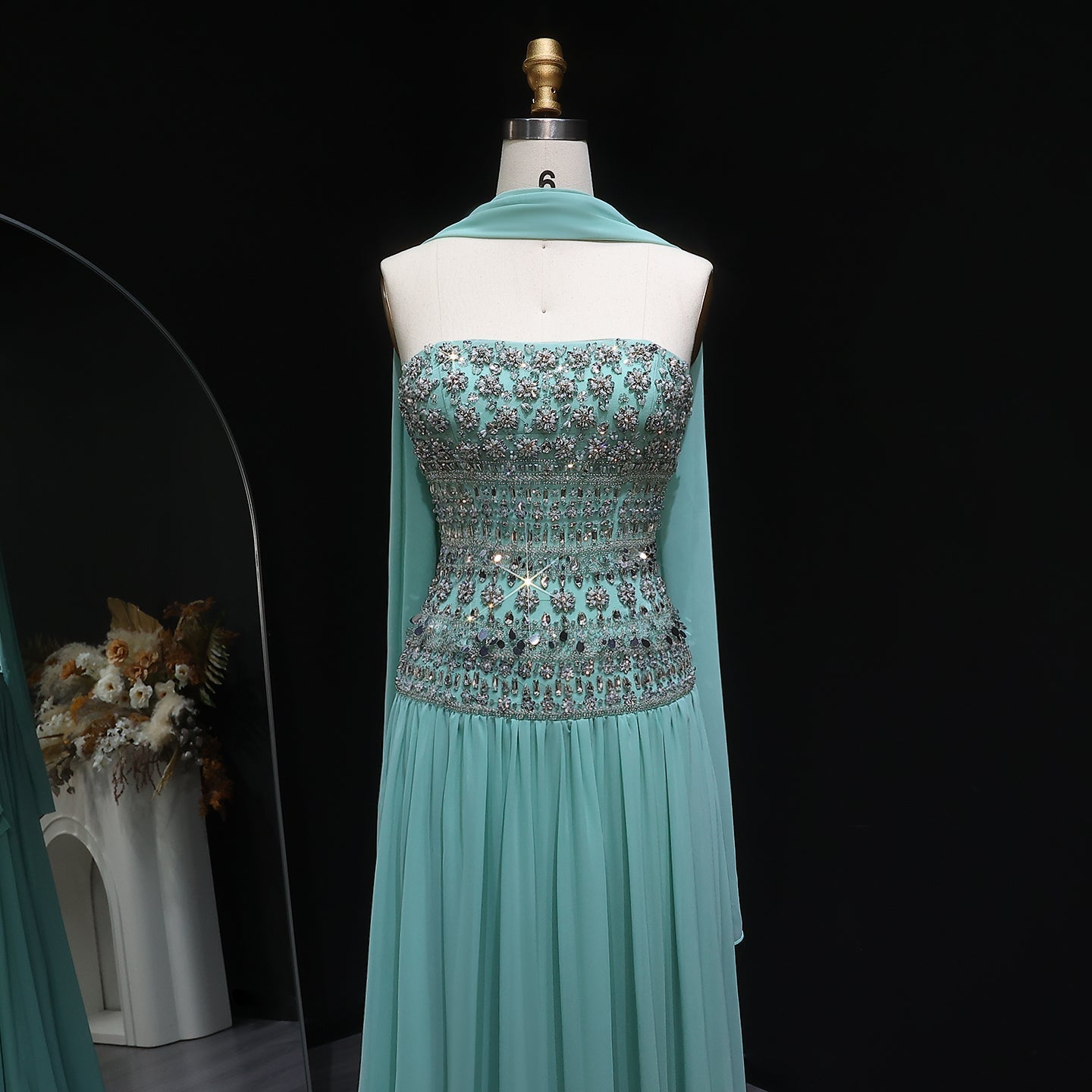 Strapless Lilac Beaded Bodice Evening Dress with Flowing Skirt SS539