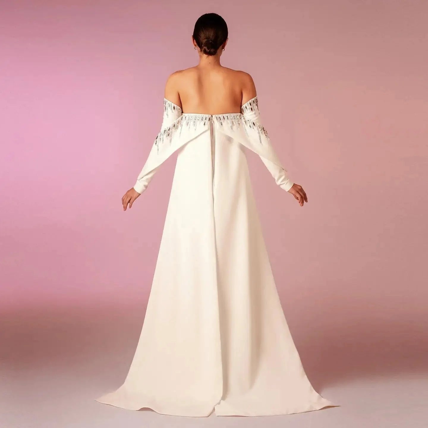 Elegant White Off Shoulder Long Sleeves Evening Dress with Cape SF008