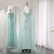 Luxury Turquoise V-Neck Evening Dress with Cape SS397  Turquoise / US 20