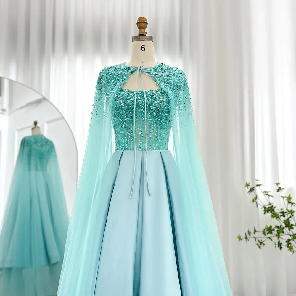 Dreamy Vow Luxury Dubai Blush Pink Arabic Evening Dress with Cape Ankle Length Short Midi Women Wedding Party Dress 392