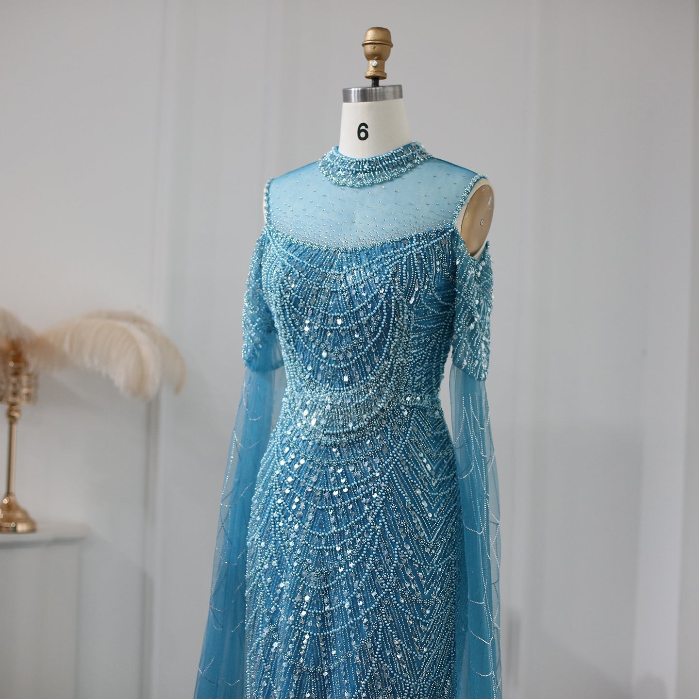 Dreamy Vow Sage Green Mermaid Luxury Dubai Evening Dress with Cape Sleeves Elegant Women Purple Wedding Formal Party Gown 205