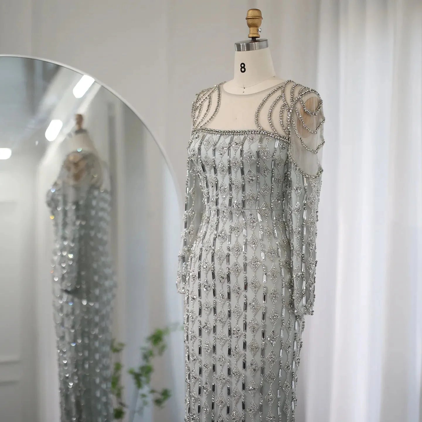 Luxury Sage Green Long Sleeves Mermaid Evening Dress SS398