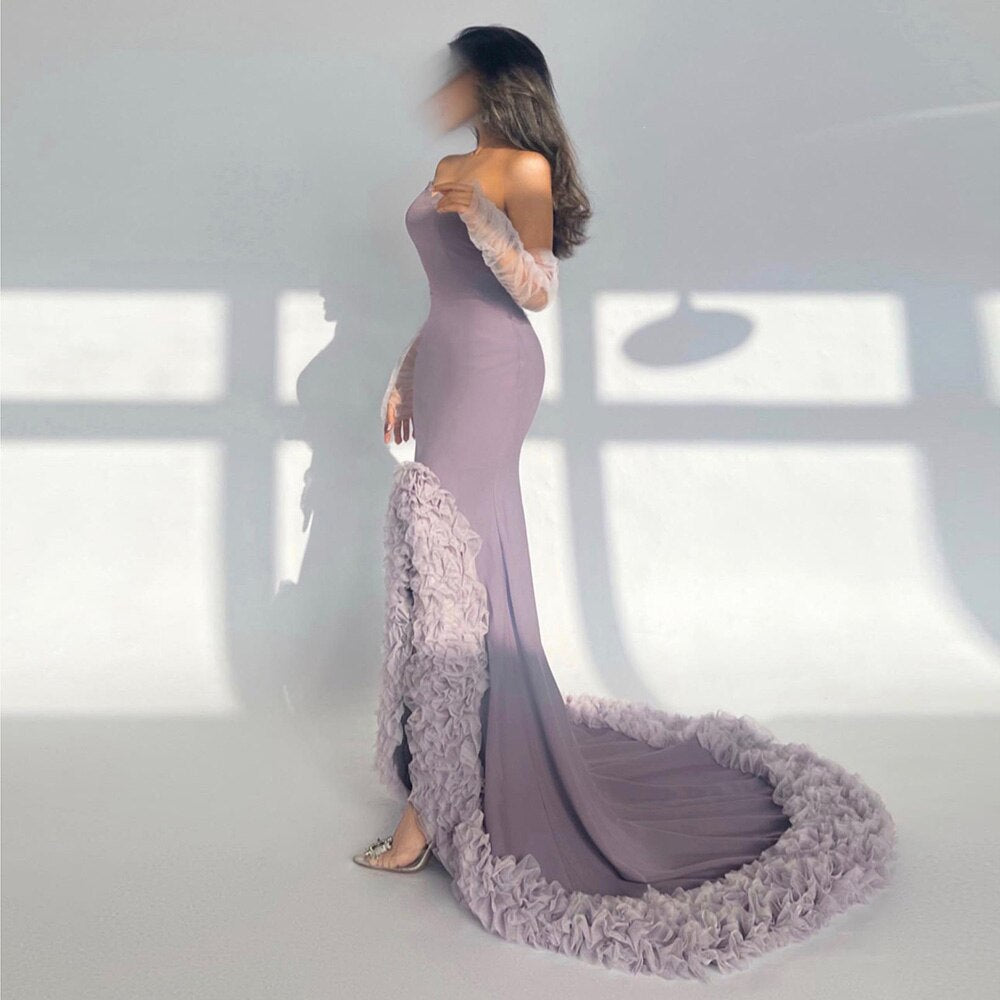 Dreamy Vow Lilac Ruffles Mermaid Arabic Dubai Evening Dresses for Woman Wedding Party 2023 Elegant Long Formal Gowns F004
