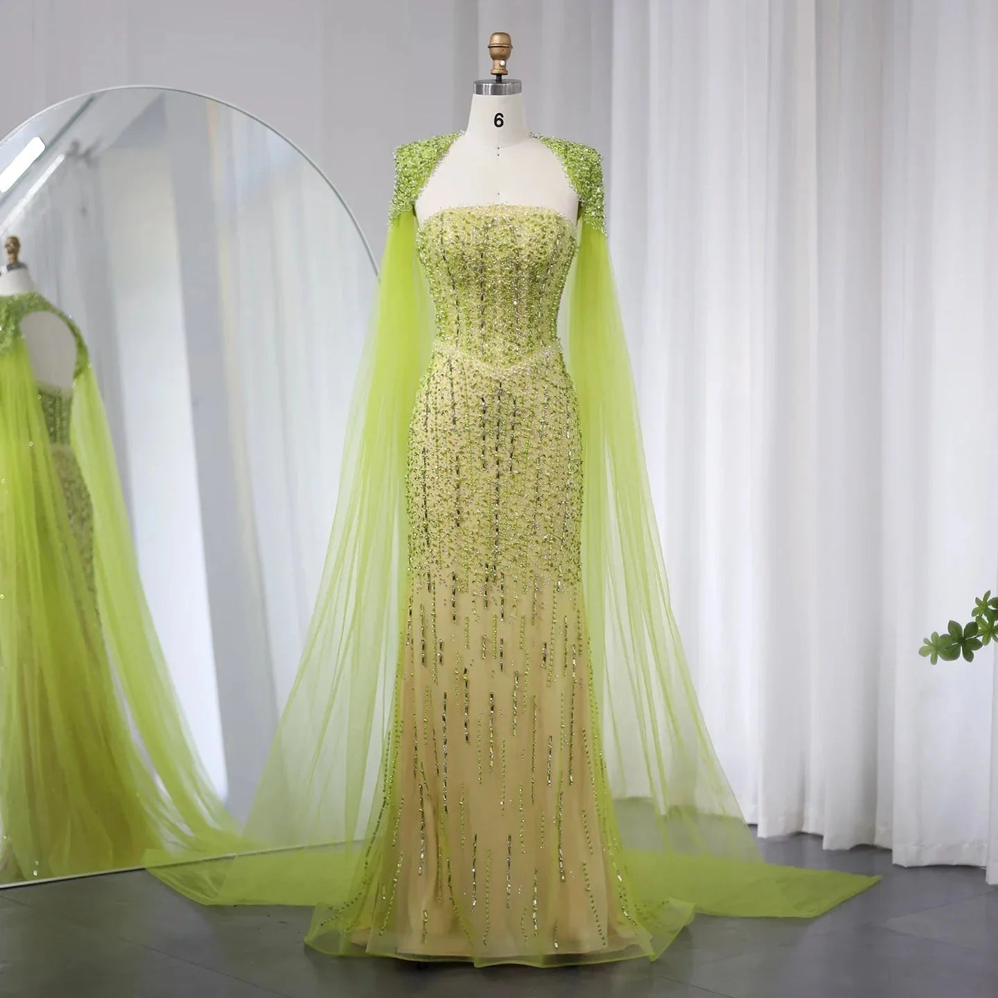 For Sale Luxury Beaded Evening Dress with Cape Sleeves SS443  Lime Green / US 8