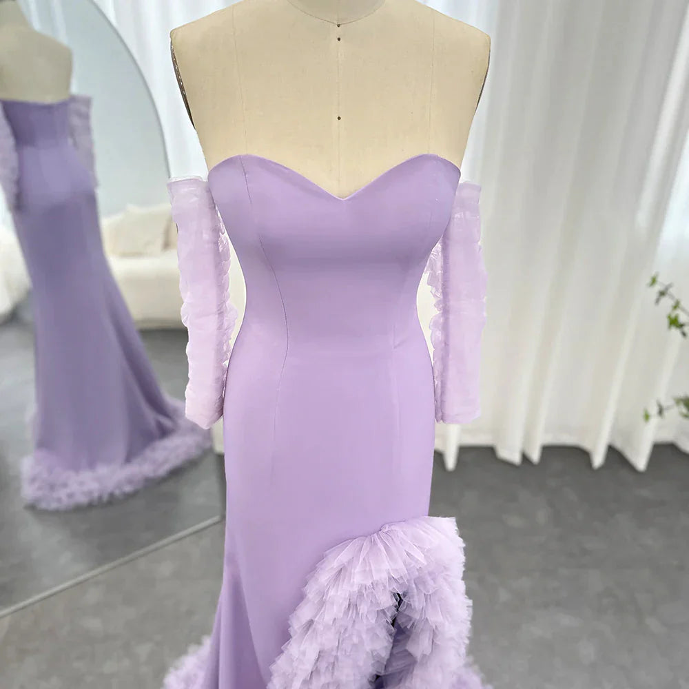 Dreamy Vow Lilac Ruffles Mermaid Arabic Dubai Evening Dresses for Woman Wedding Party 2023 Elegant Long Formal Gowns F004