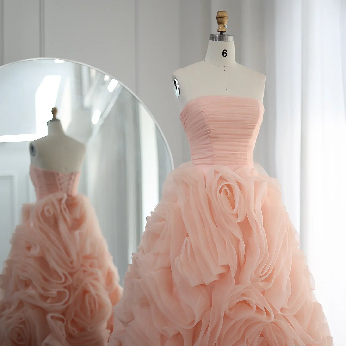 Dreamy Vow Luxury 3D Rose Flower Pink Short Evening Dresses for Women Wedding Party 2023 Strapless Midi Formal Prom Gowns 343