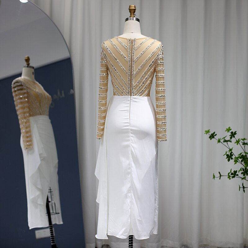 Dreamy Vow Dubai White Mermaid Arabic Evening Dress Long Sleeve Luxury Women for Wedding Party Midi Prom Formal Dresses 270