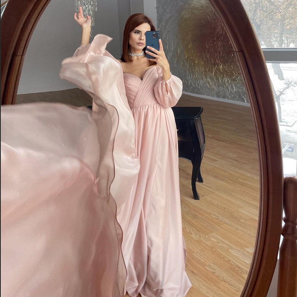 Dreamy Vow Elegant Off Shoulder White Chiffon Evening Dress for Women Wedding Dubai Blush Pink Arabic Formal Party Gowns 251