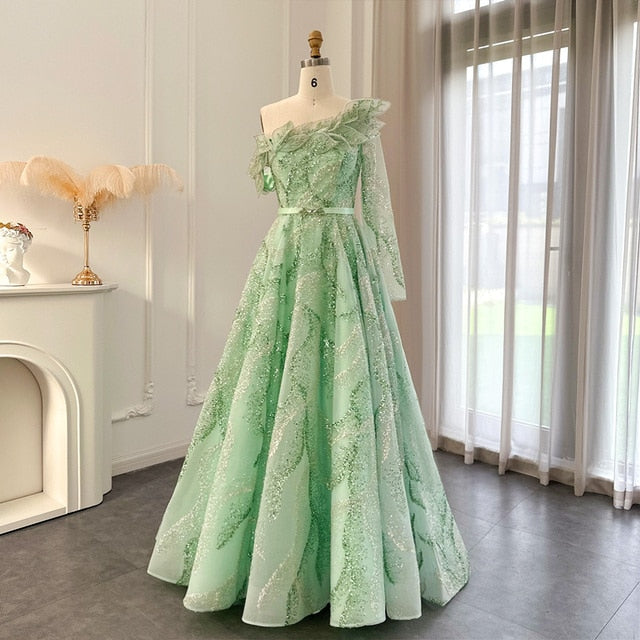 Dreamy Vow Luxury Dubai Ball Gown Gold Evening Dresses for Women Wedding 2023 Elegant One Shoulder Prom Formal Party Gown 359