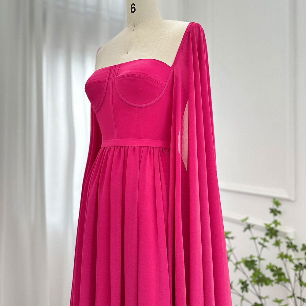 Dreamy Vow Saudi Arabic Lemon Yellow Dubai Evening Dresses with Cape Sleeves Elegant Women Wedding Party Formal Gowns 076