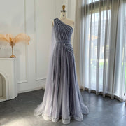 Dreamy Vow Yellow One Shoulder Luxury Dubai Evening Dress with Cape Side Slit Arabic Formal Prom Gowns for Wedding Party 326