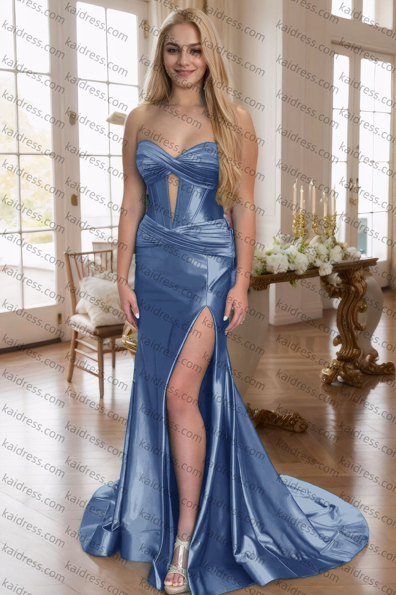 Sheath/Column Elastic Woven Satin Ruched Off-the-Shoulder Straps Sleeveless Sweep/Brush Train Prom Dresses