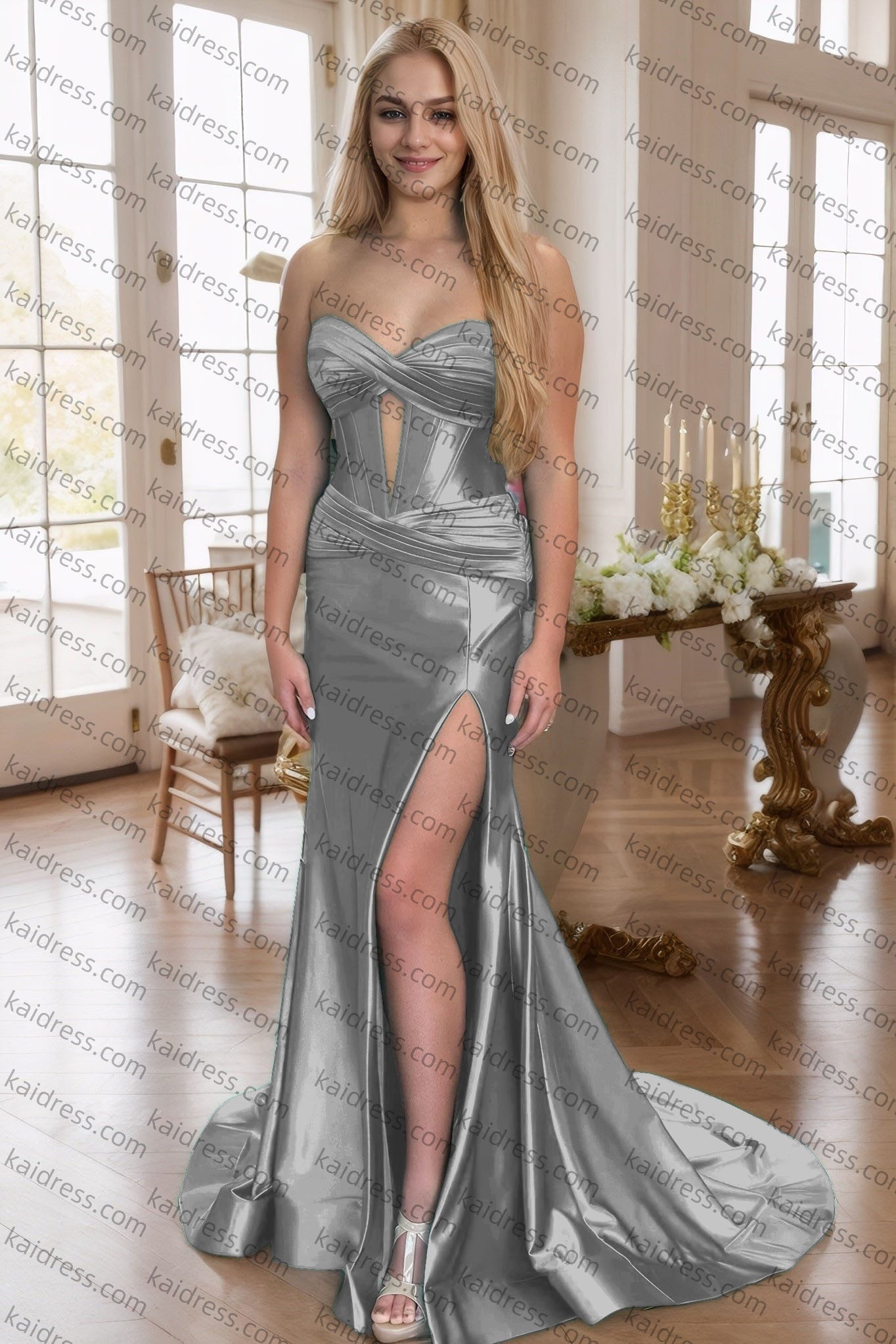 Sheath/Column Elastic Woven Satin Ruched Off-the-Shoulder Straps Sleeveless Sweep/Brush Train Prom Dresses